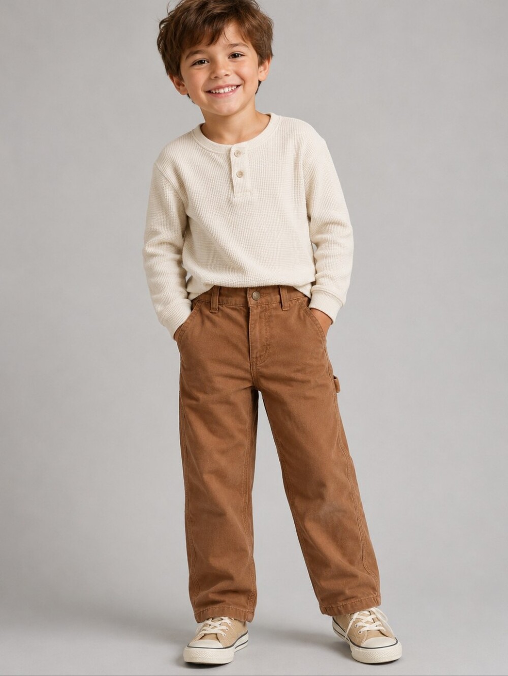 Carhartt Brown Flannel Lined Canvas Dungaree Work Pants Boys Size 5